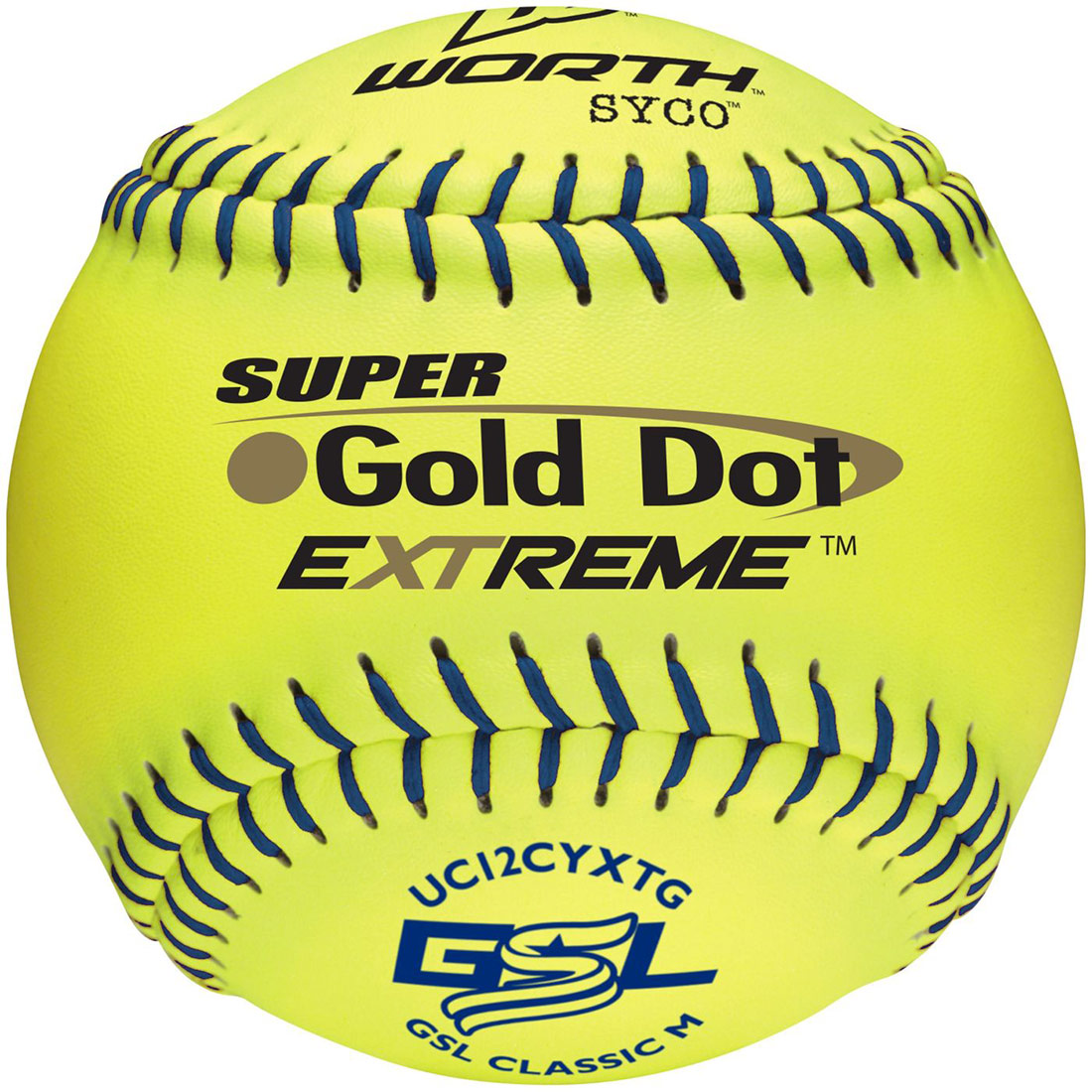 Worth 12\" GSL Super Gold Dot Extreme Slowpitch Softball (1 Dozen) UC12CYXTG