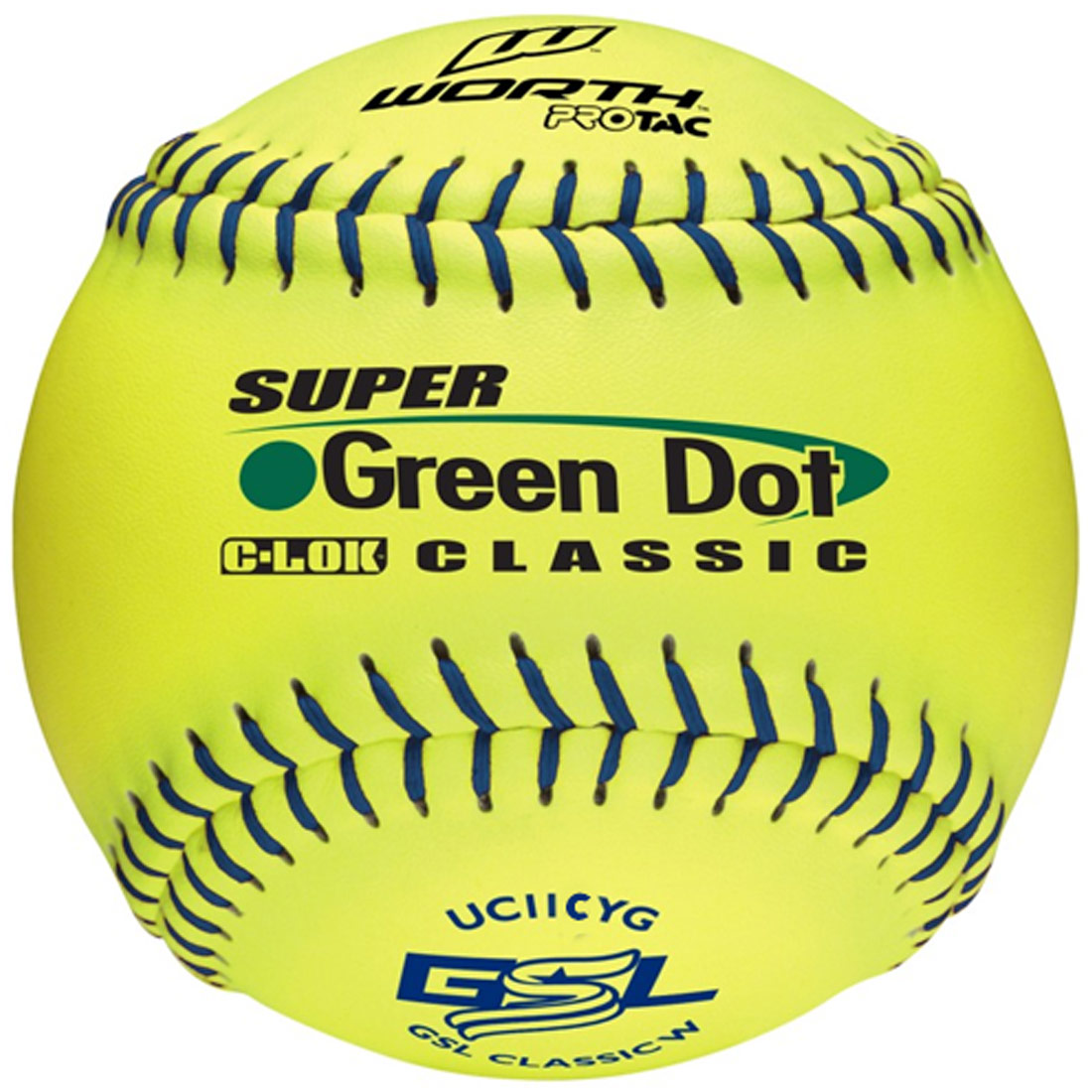 Worth 11\" GSL Super Green Dot Classic Slowpitch Softball (1 Dozen) UC11CYG