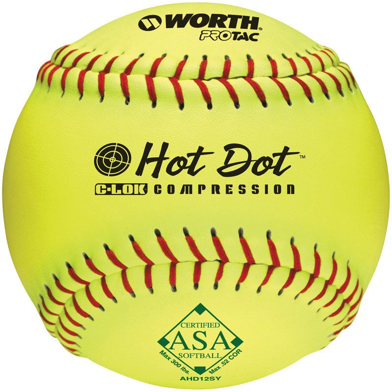 Worth 12\" ASA Hot Dot Slowpitch Softball (1 Dozen) AHD12SY